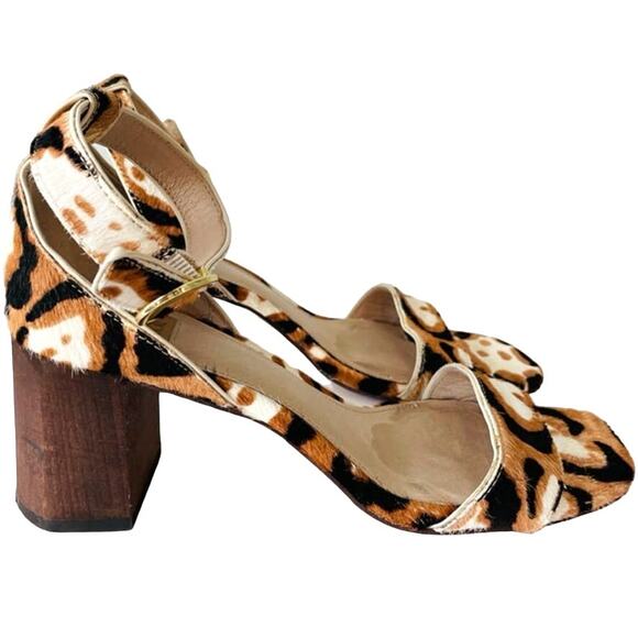 Louise et Cie Leopard Print Wood Heel Ankle Strap Sandal - Picture 2 of 11